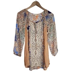 Meadow Rue‎ Tunic Top Women's 8 Sheer Boho Blouse Multicolor